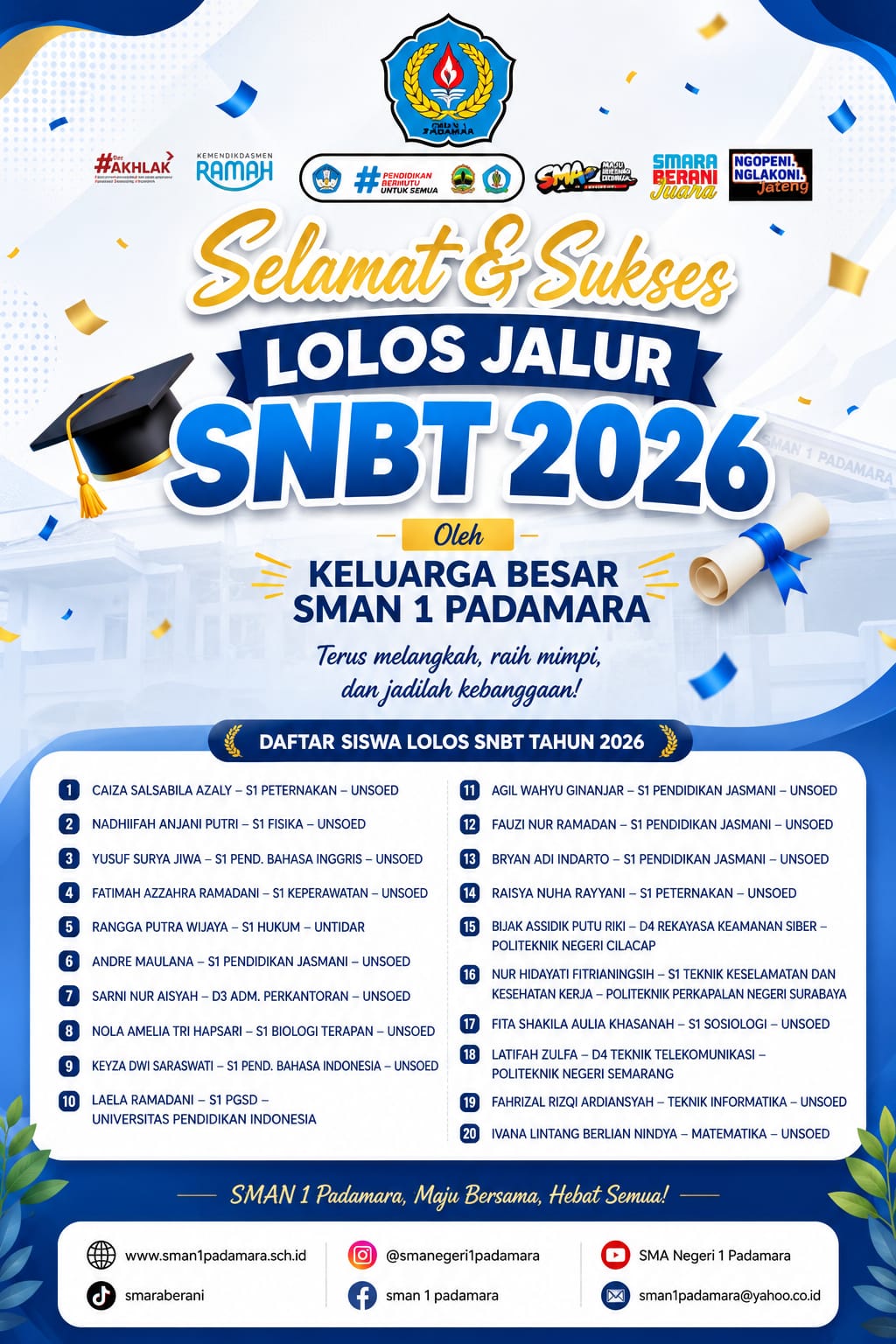 Puluhan Siswa SMAN 1 Padamara Berhasil Tembus PTN Favorit Lewat Jalur SNBT 2026